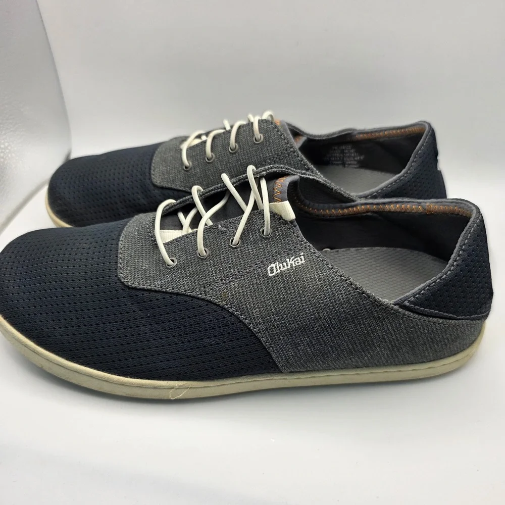 OluKai Nohea Moku Mens 10.5 Fog Charcoal Mesh Boat Shoes Sneakers 10283-6C6C